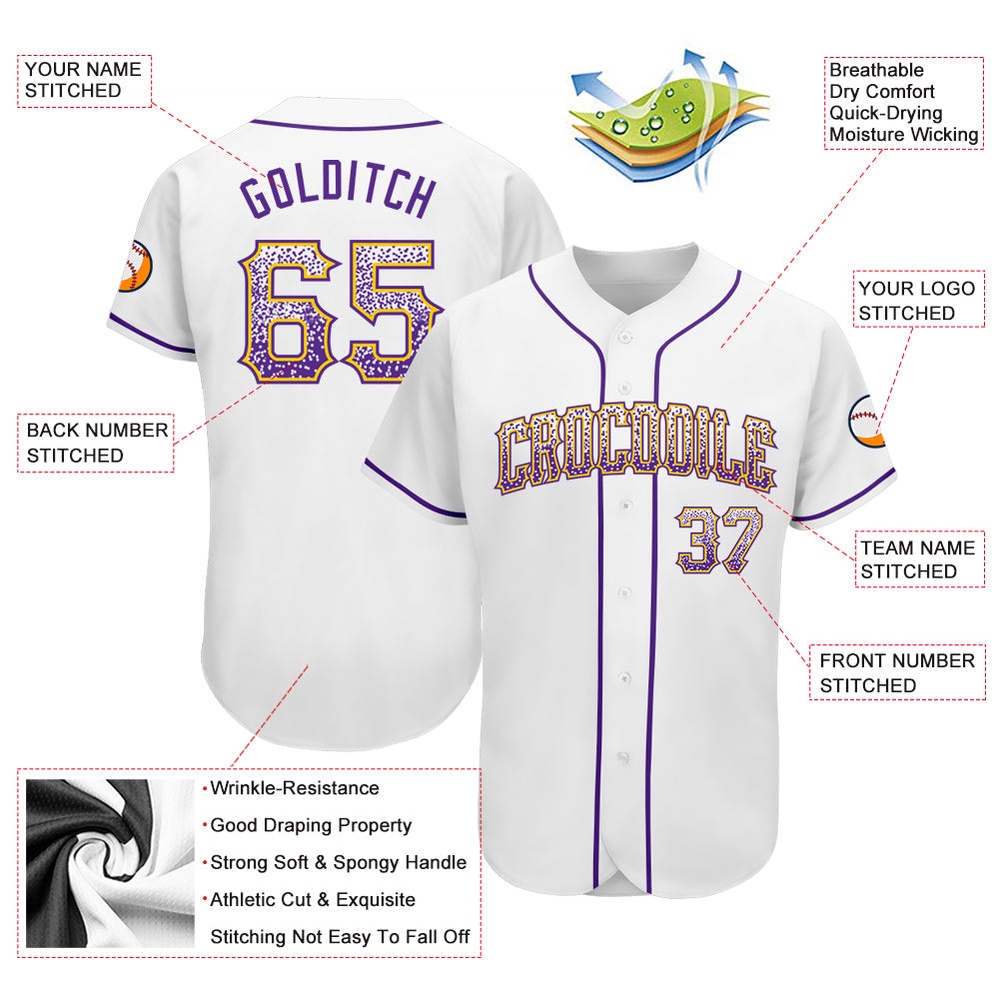 White Purple-Gold Authentic Drift Fashion Baseball Jersey, Custom Baseball Jersey, Personalized Sport Jersey
