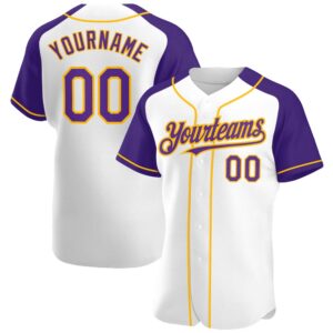 White Purple-Gold Authentic Raglan Sleeves Baseball Jersey,&hellip;