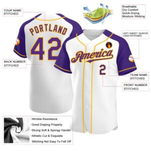 White Purple-Gold Authentic Raglan Sleeves Baseball Jersey,&hellip;