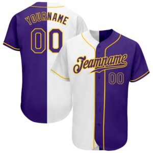 White Purple-Gold Authentic Split Fashion Baseball Jersey,&hellip;