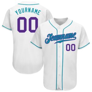White Purple-Teal Authentic Baseball Jersey, Custom Baseball&hellip;
