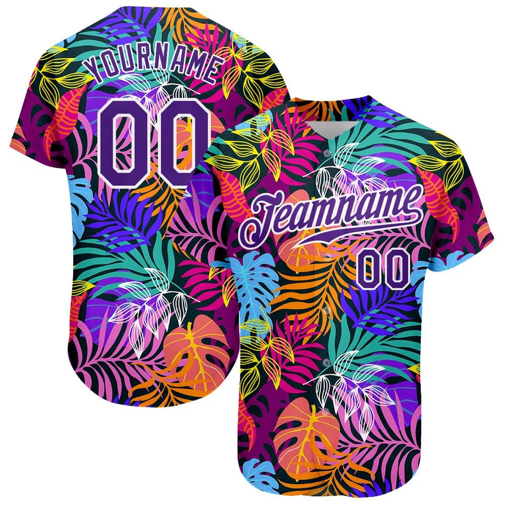 White Purple-White 3D Pattern Design Hawaii Palm Trees Authentic Baseball Jersey, Custom Baseball Jersey, Personalized Sport Jersey