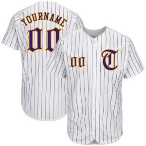 White Purple Pinstripe Purple-Gold Authentic Baseball Jersey,&hellip;