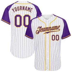 White Purple Pinstripe Purple-Gold Authentic Raglan Sleeves&hellip;