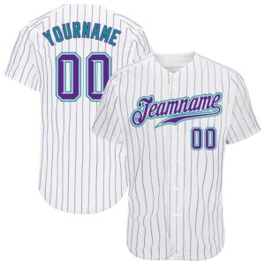 White Purple Pinstripe Purple-Teal Authentic Baseball Jersey,&hellip;