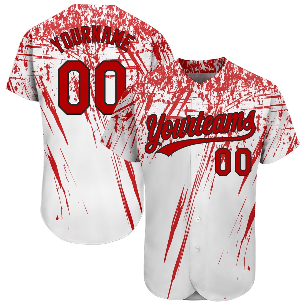White Red-Black 3D Pattern Design Authentic Baseball Jersey, Custom Baseball Jersey, Personalized Sport Jersey