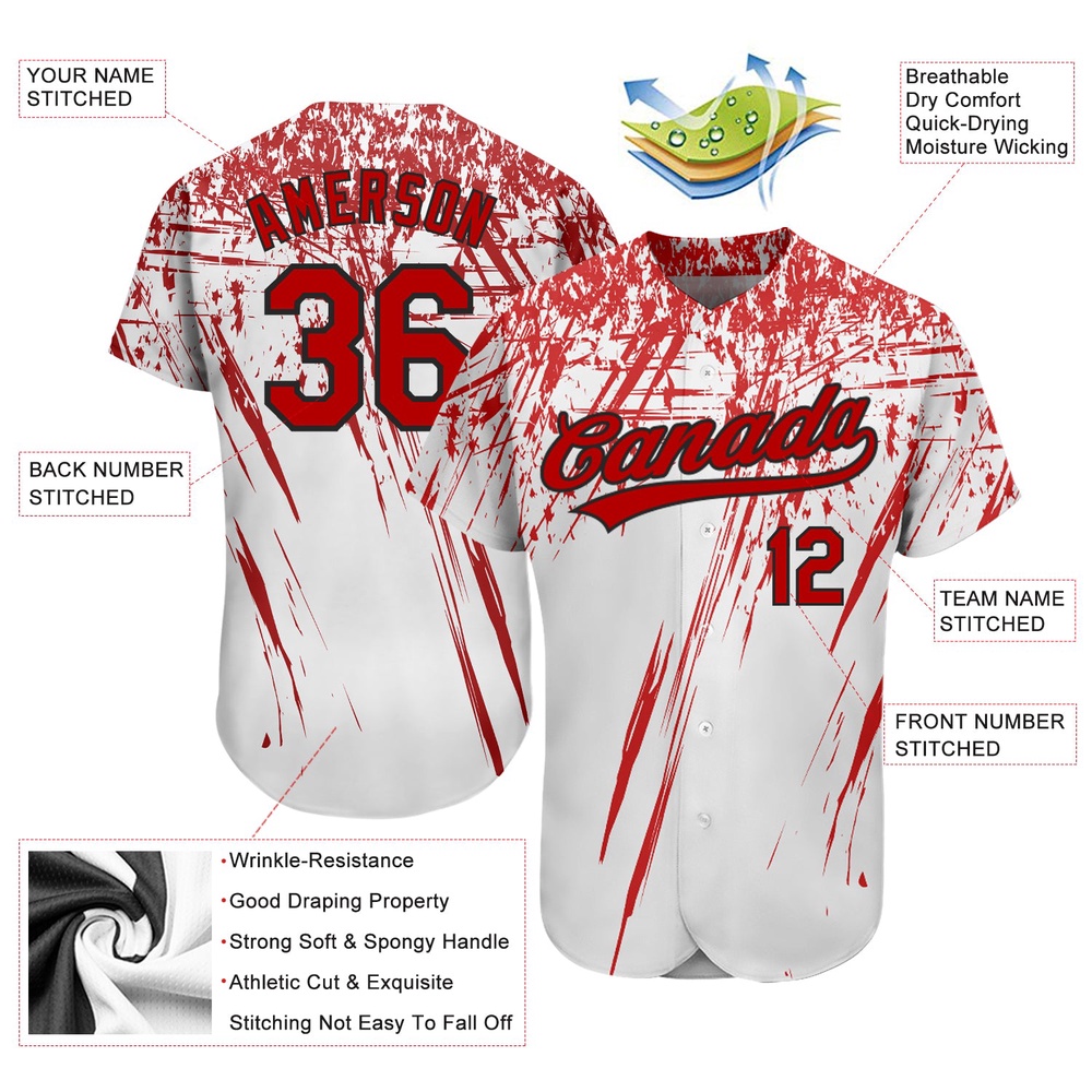 White Red-Black 3D Pattern Design Authentic Baseball Jersey, Custom Baseball Jersey, Personalized Sport Jersey