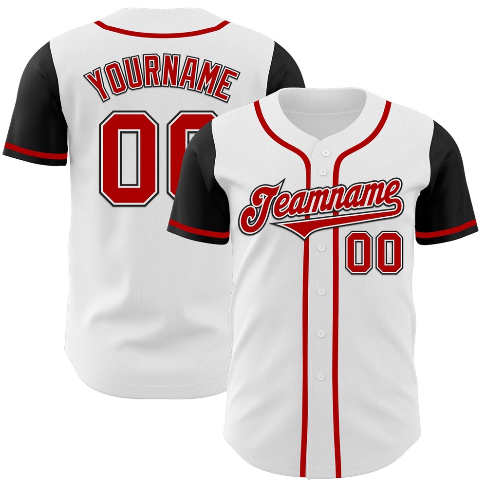 White Red-Black Authentic Two Tone Baseball Jersey, Custom Baseball Jersey, Personalized Sport Jersey