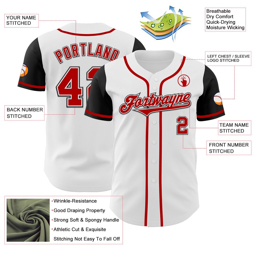 White Red-Black Authentic Two Tone Baseball Jersey, Custom Baseball Jersey, Personalized Sport Jersey