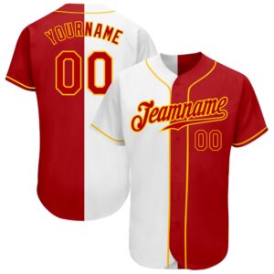 White Red-Gold Authentic Split Fashion Baseball Jersey,&hellip;