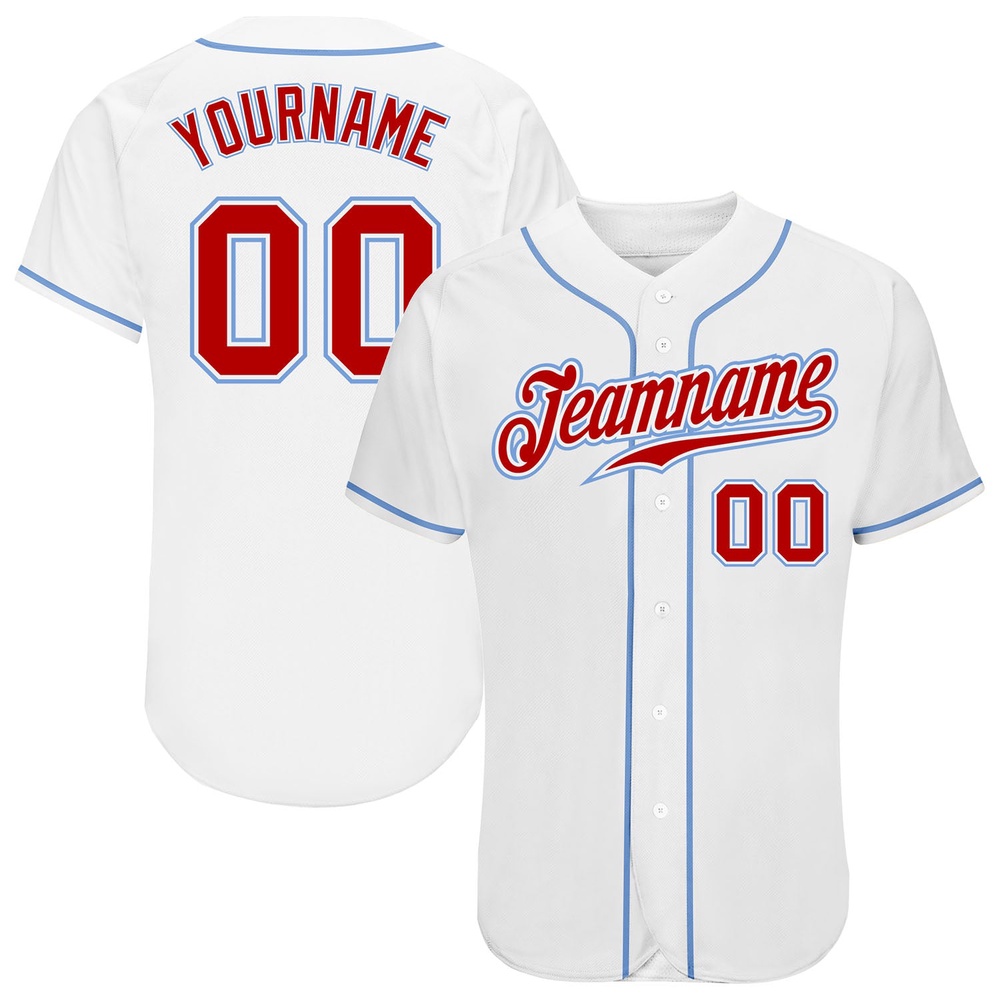 White Red-Light Blue Authentic Baseball Jersey, Custom Baseball Jersey, Personalized Sport Jersey