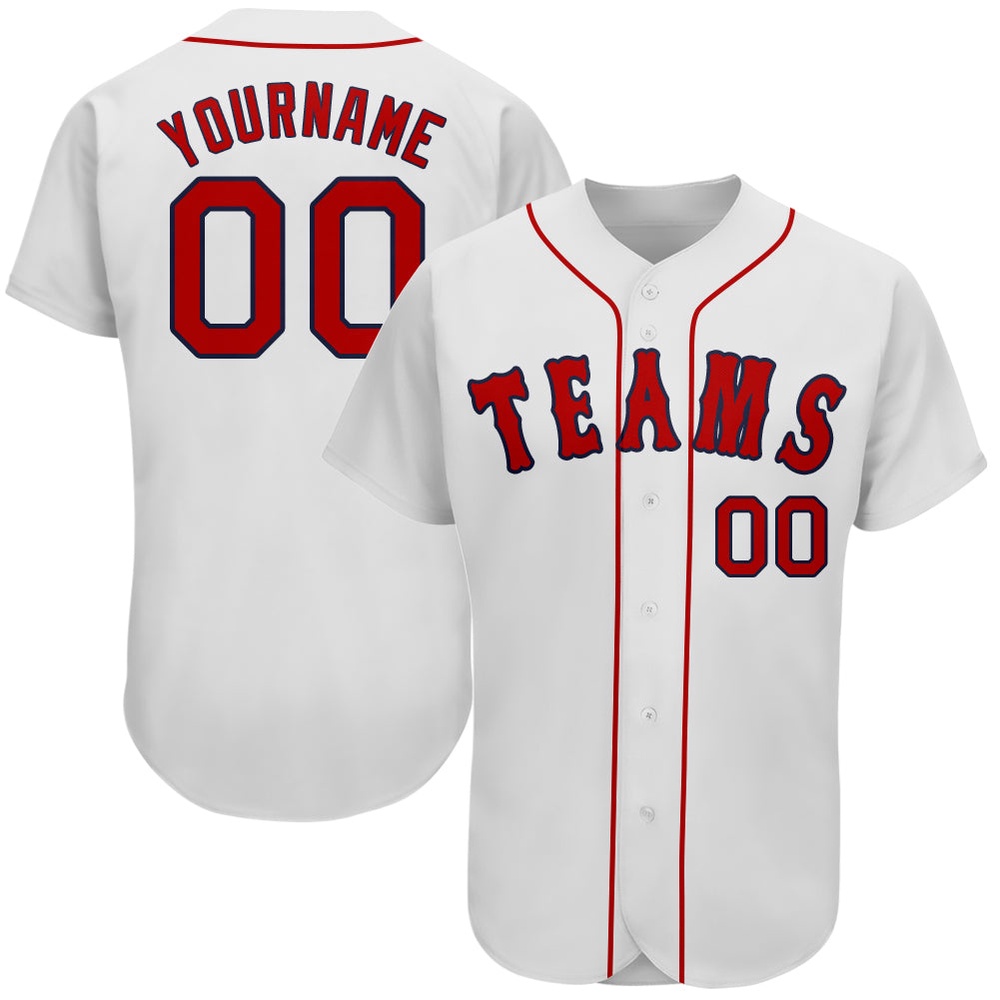 White Red-Navy Authentic Baseball Jersey, Custom Baseball Jersey, Personalized Sport Jersey