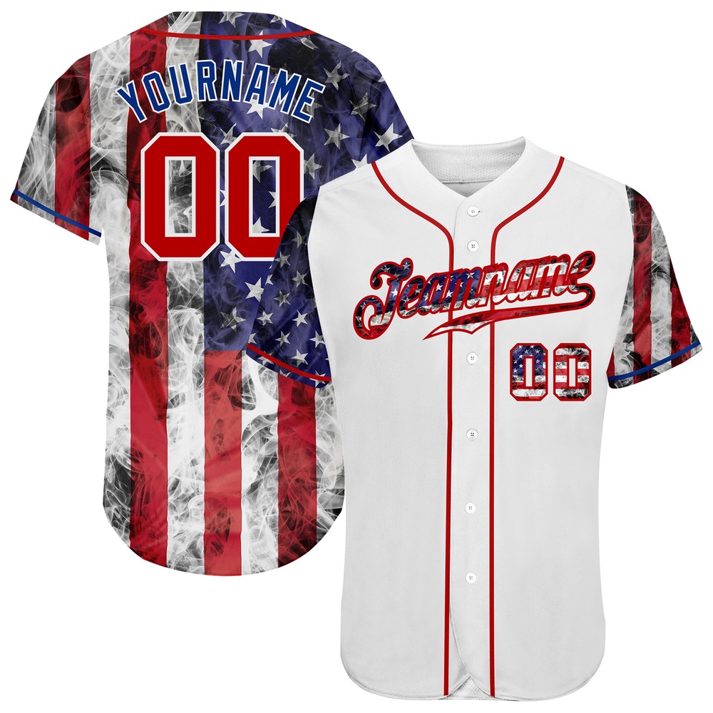 White Red-Royal 3D American Flag Authentic Baseball Jersey, Custom Baseball Jersey, Personalized Sport Jersey