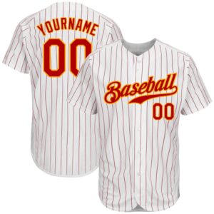 White Red Pinstripe Red-Gold Authentic Baseball Jersey,&hellip;