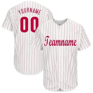 White Red Pinstripe Red-White Baseball Jersey, Custom&hellip;