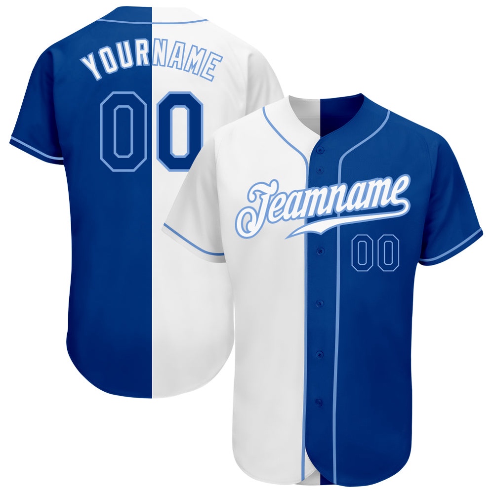 White Royal-Light Blue Authentic Split Fashion Baseball Jersey, Custom Baseball Jersey, Personalized Sport Jersey