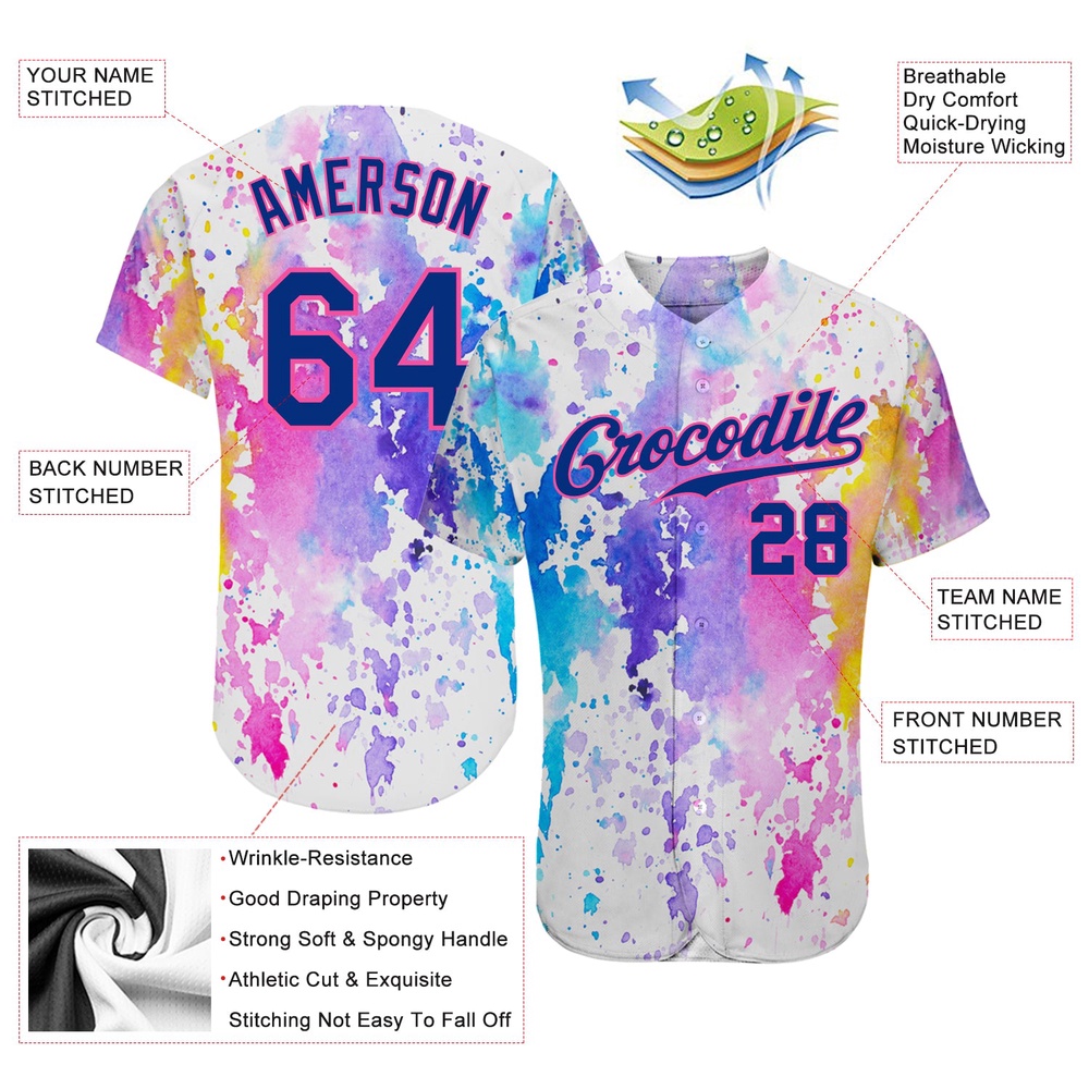 White Royal-Pink 3D Pattern Design Watercolor Authentic Baseball Jersey, Custom Baseball Jersey, Personalized Sport Jersey