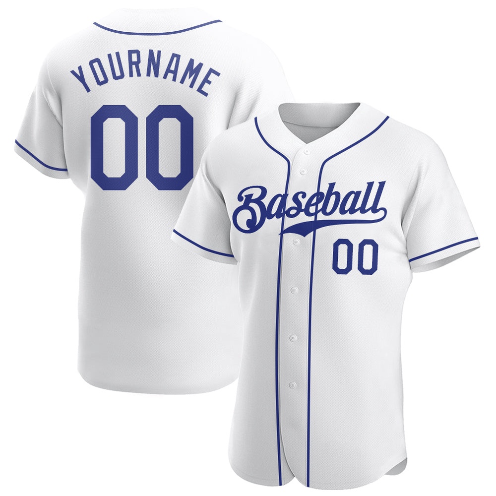 White Royal Authentic Baseball Jersey, Custom Baseball Jersey, Personalized Sport Jersey