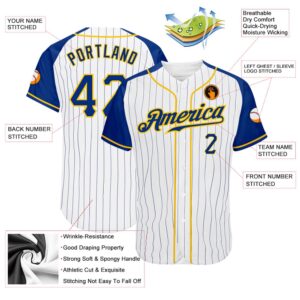 White Royal Pinstripe Royal Gold Authentic Raglan Sleeves Baseball Jersey Custom Baseball Jersey Personalized Sport Jersey 2 mhosln.jpg