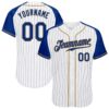 White Royal Pinstripe Royal-Light Blue Authentic Raglan Sleeves Baseball Jersey, Custom Baseball Jersey, Personalized Sport Jersey