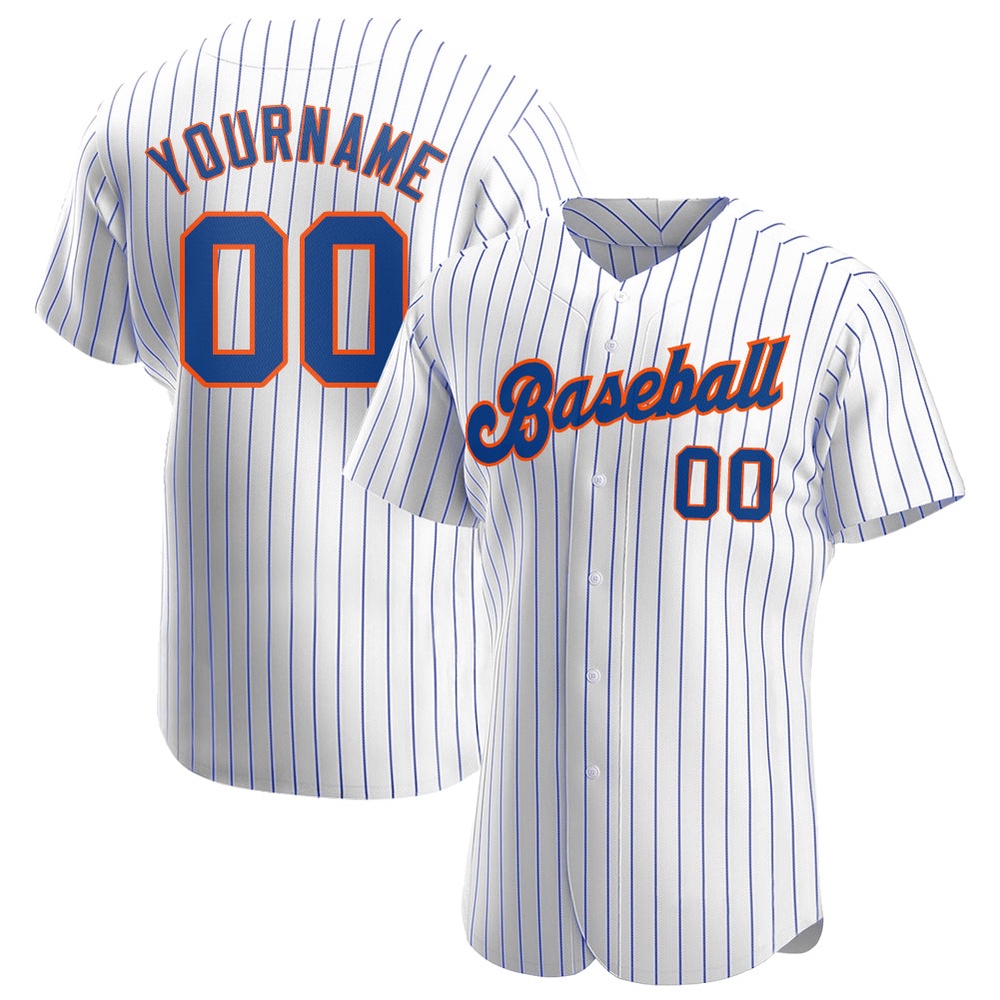 White Royal Pinstripe Royal-Orange Authentic Baseball Jersey, Custom Baseball Jersey, Personalized Sport Jersey