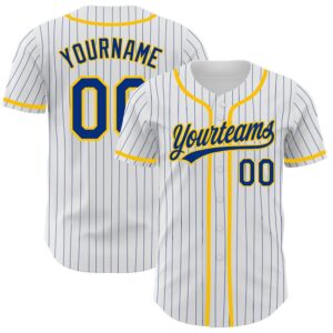White Royal Pinstripe Royal-Yellow Authentic Baseball Jersey,&hellip;