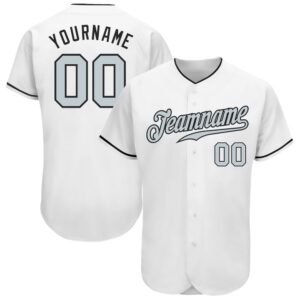 White Silver-Black Authentic Baseball Jersey, Custom Baseball&hellip;
