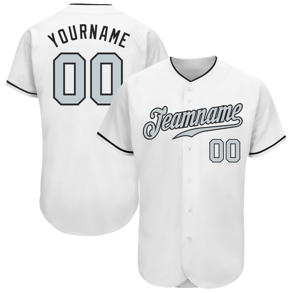 White Silver-Black Authentic Baseball Jersey, Custom Baseball Jersey, Personalized Sport Jersey