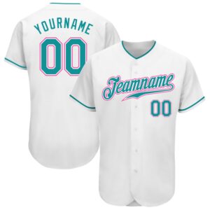 White Teal-Pink Authentic Baseball Jersey, Custom Baseball&hellip;