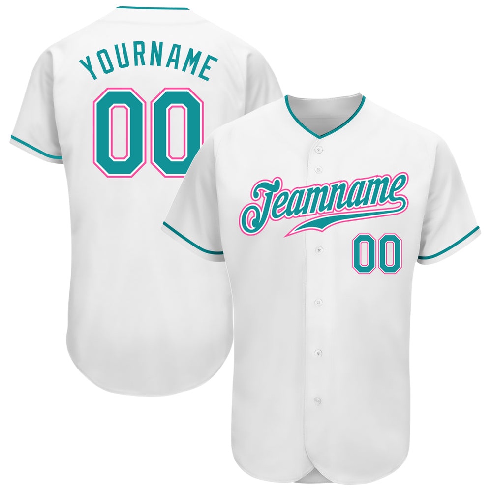 White Teal-Pink Authentic Baseball Jersey, Custom Baseball Jersey, Personalized Sport Jersey