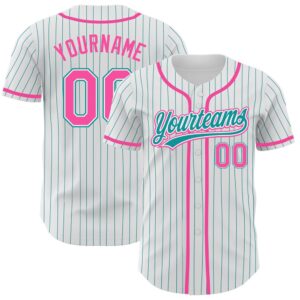 White Teal Pinstripe Pink Authentic Baseball Jersey,&hellip;