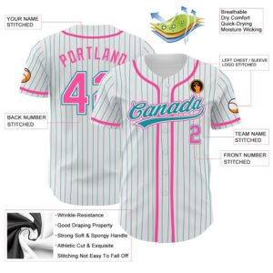 White Teal Pinstripe Pink Authentic Baseball Jersey Custom Baseball Jersey Personalized Sport Jersey 2 f0hwd5.jpg