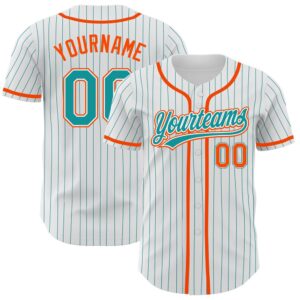White Teal Pinstripe Teal-Orange Authentic Baseball Jersey,&hellip;