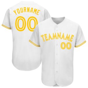 White White-Gold Authentic Baseball Jersey, Custom Baseball&hellip;