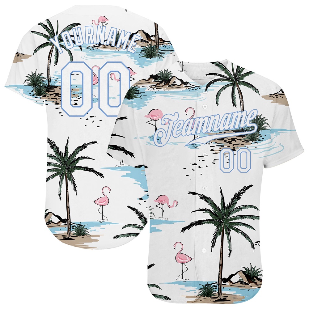 White White-Light Blue 3D Pattern Design Hawaii Palm Trees Authentic Baseball Jersey, Custom Baseball Jersey, Personalized Sport Jersey