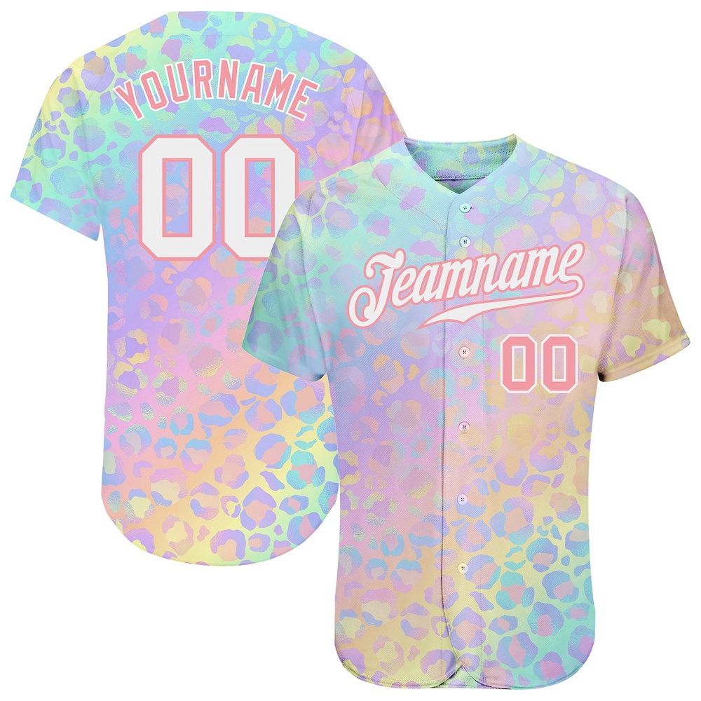 White White-Medium Pink 3D Pattern Design Leopard Authentic Baseball Jersey, Custom Baseball Jersey, Personalized Sport Jersey