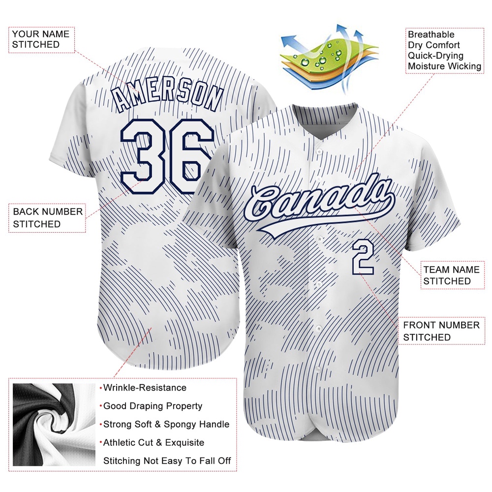 White White-Navy 3D Pattern Design Authentic Baseball Jersey, Custom Baseball Jersey, Personalized Sport Jersey