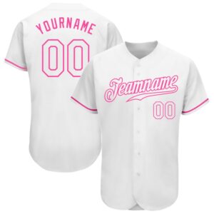 White White-Pink Authentic Baseball Jersey, Custom Baseball&hellip;