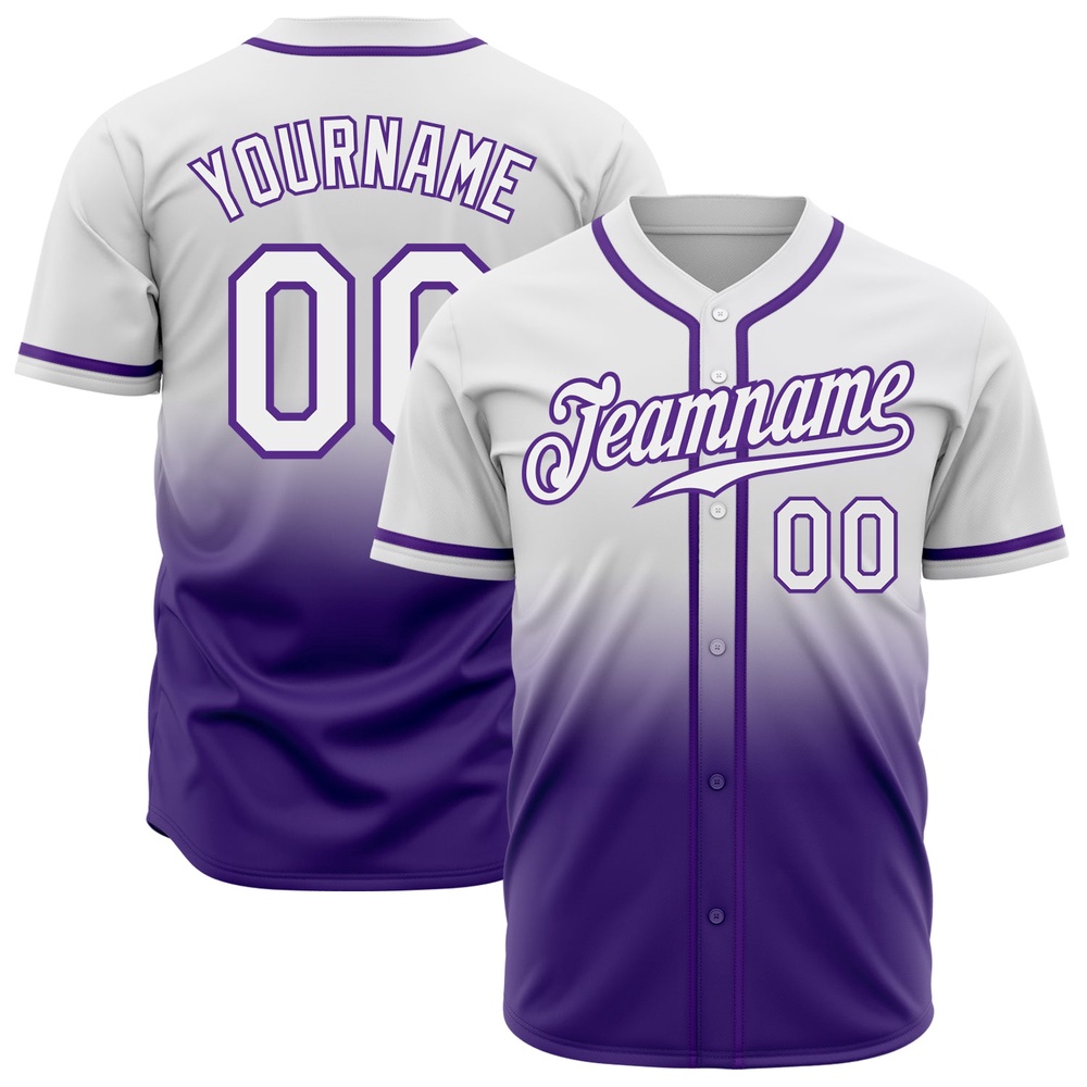 White White-Purple Authentic Fade Fashion Baseball Jersey, Custom Baseball Jersey, Personalized Sport Jersey