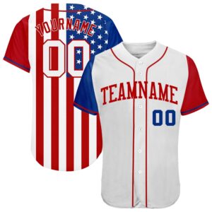White White-Red 3D American Flag Authentic Baseball&hellip;