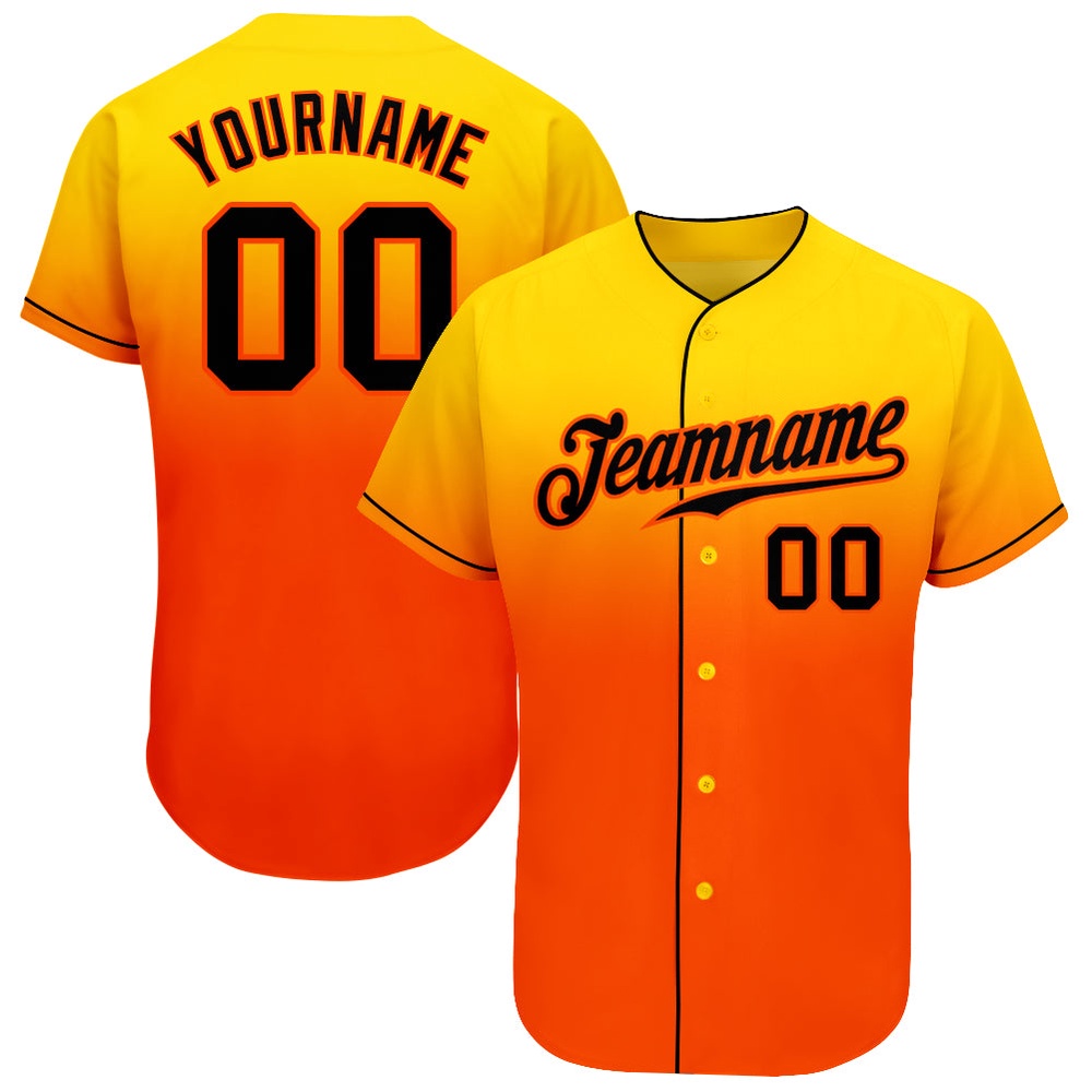 Yellow Black-Orange Authentic Fade Fashion Baseball Jersey, Custom Baseball Jersey, Personalized Sport Jersey