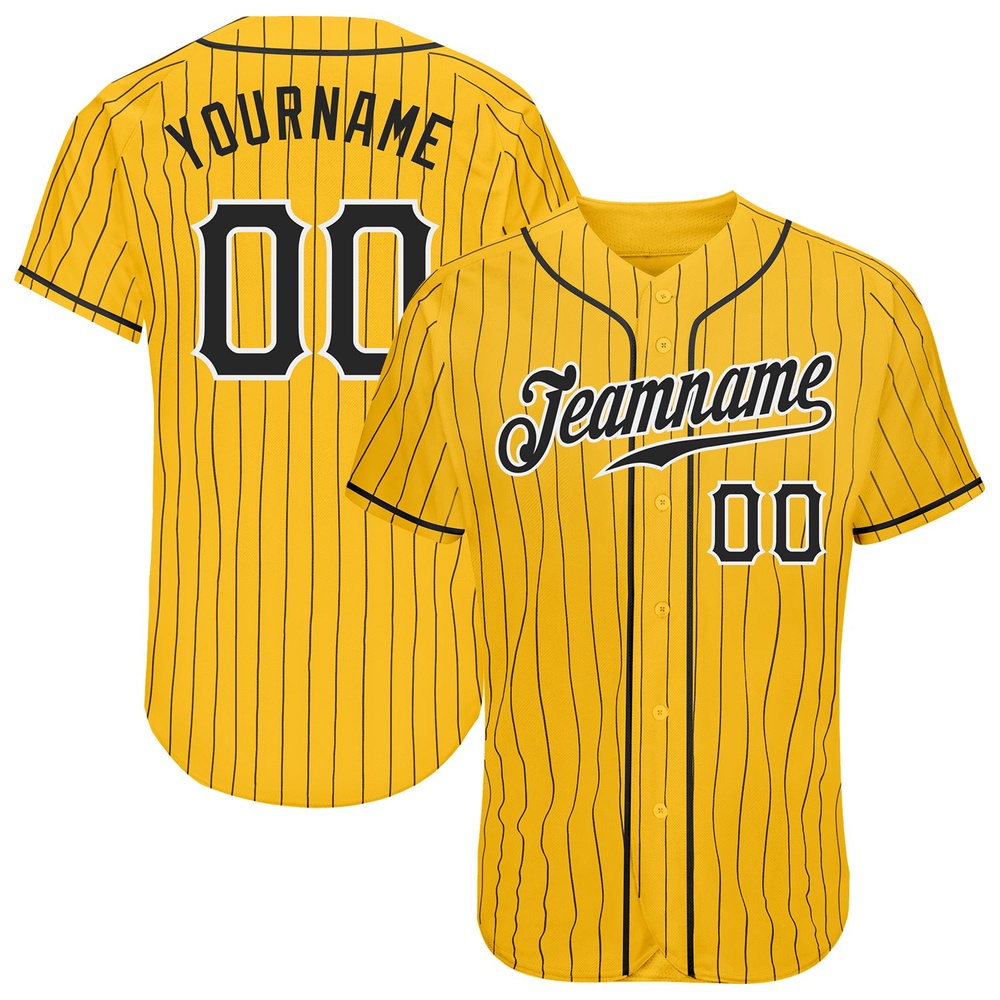 Yellow Black Pinstripe Black-White Authentic Baseball Jersey, Custom Baseball Jersey, Personalized Sport Jersey