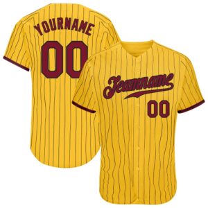 Yellow Black Pinstripe Crimson-Black Authentic Baseball Jersey,&hellip;