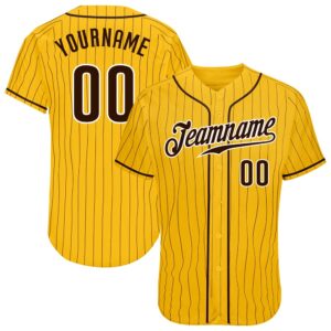Yellow Brown Pinstripe Brown-White Authentic Baseball Jersey,&hellip;