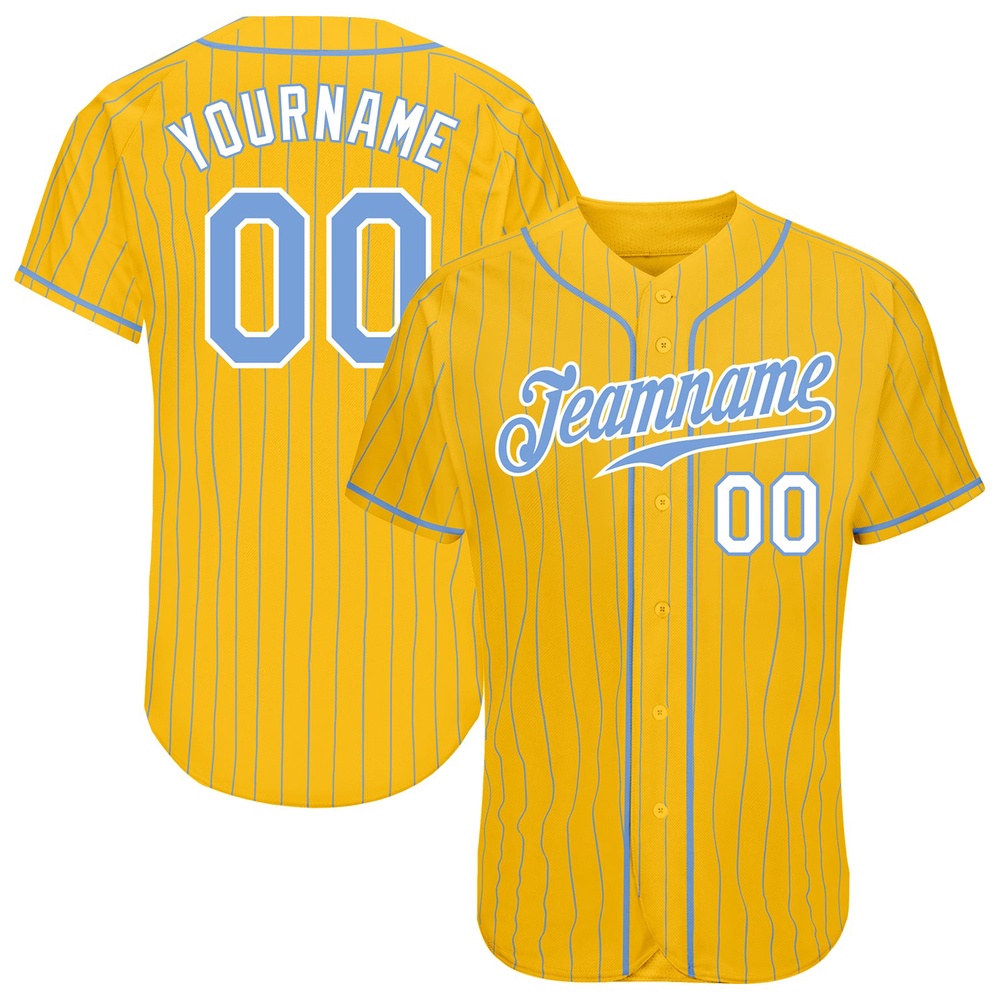 Yellow Light Blue Pinstripe Light Blue-White Authentic Baseball Jersey, Custom Baseball Jersey, Personalized Sport Jersey