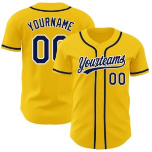 Yellow Navy-White Authentic Baseball Jersey, Custom Baseball&hellip;