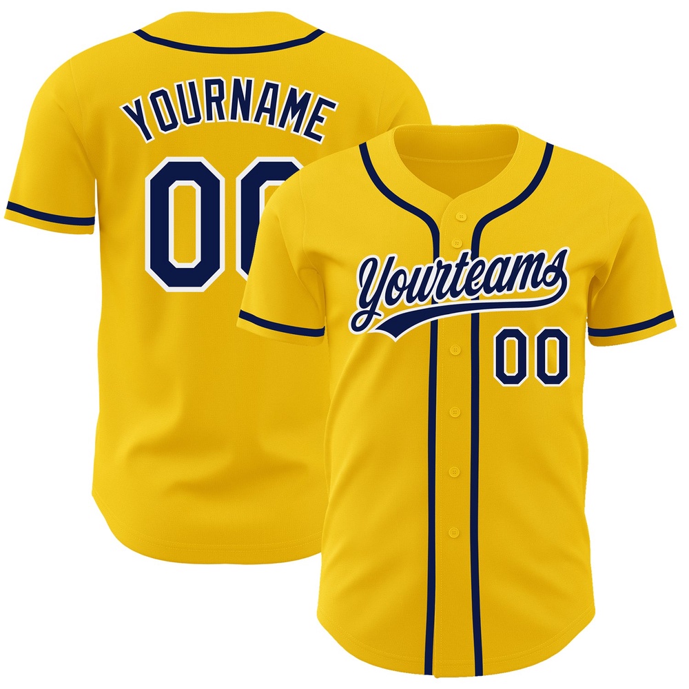Yellow Navy-White Authentic Baseball Jersey, Custom Baseball Jersey, Personalized Sport Jersey