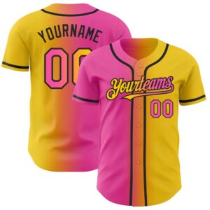 Yellow Pink-Black Authentic Gradient Fashion Baseball Jersey,&hellip;