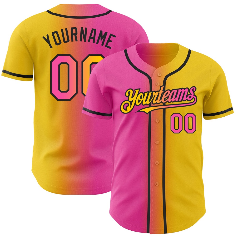 Yellow Pink-Black Authentic Gradient Fashion Baseball Jersey, Custom Baseball Jersey, Personalized Sport Jersey