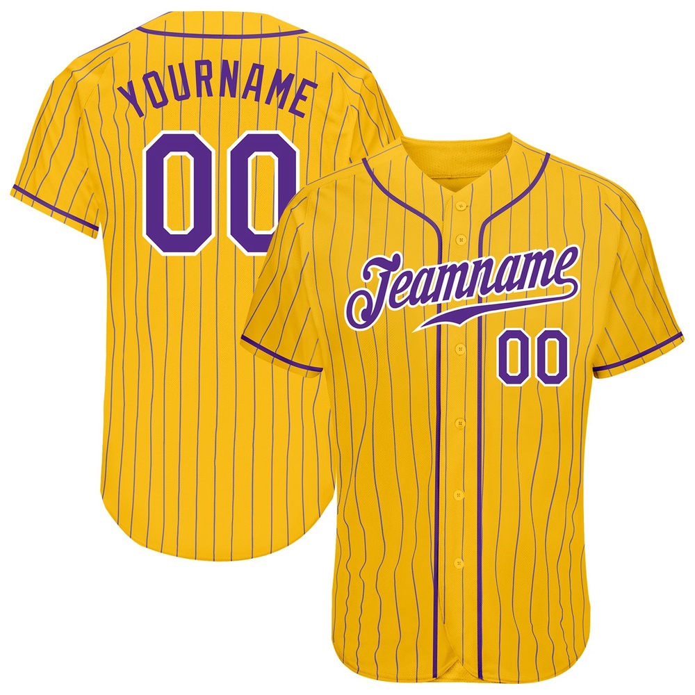 Yellow Purple Pinstripe Purple-White Authentic Baseball Jersey, Custom Baseball Jersey, Personalized Sport Jersey